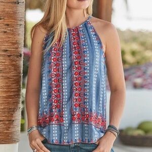 Sundance Together Forever Embroidered Chambray High
Neck Top Size Small